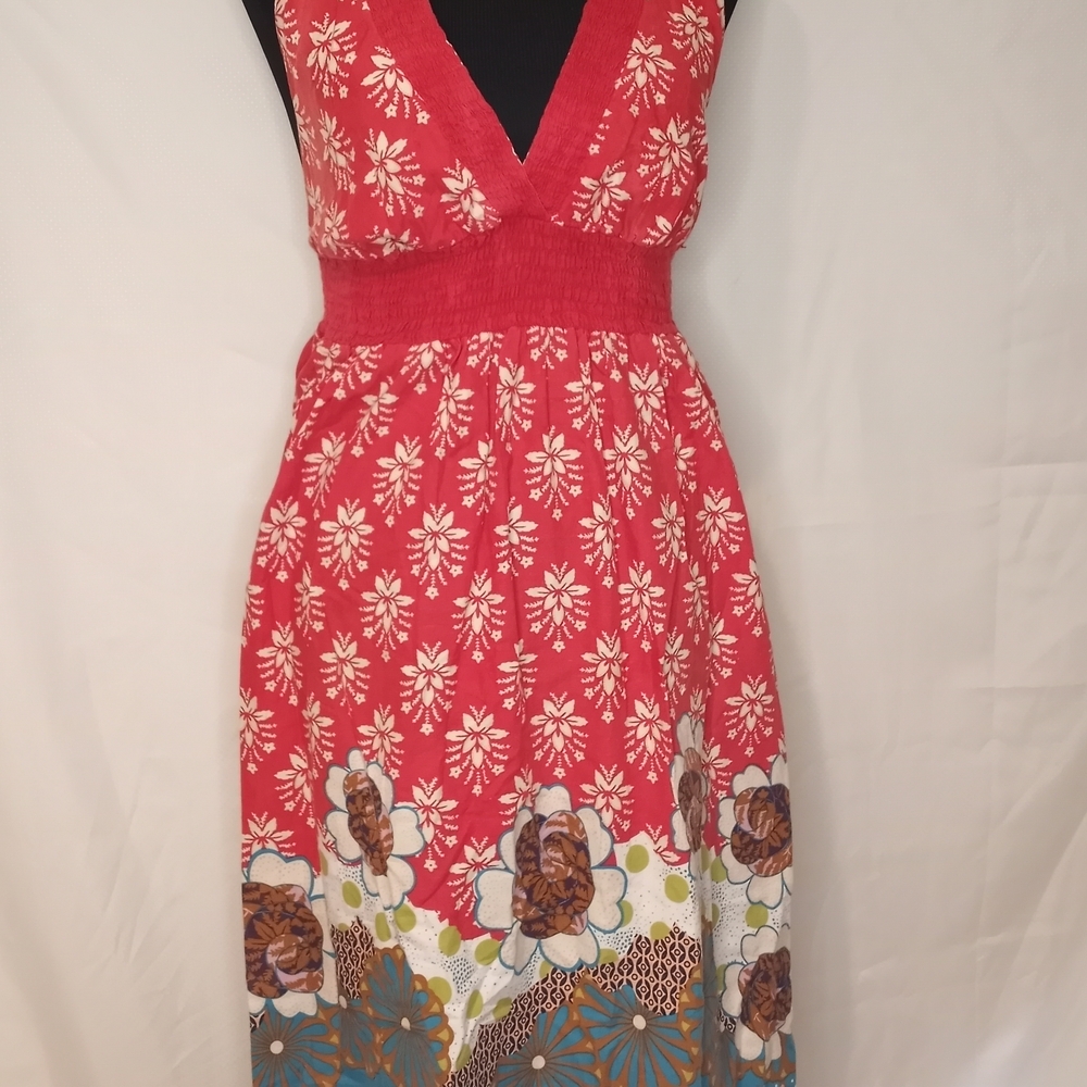 Orange and Red Sleeveless V-Neck Sundress